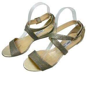 Jimmy Choo Chiara Sandal Size 39 /9 Cross Strap Open Metallic Gold Glitter Wedge